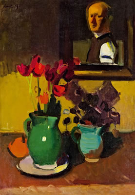 Porträt und Blumenstillleben