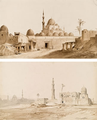 Mappe mit 10 Anischten aus dem Orient: Siout in Ob. Egypten, Moschee, Esneh in Ober Egypten, Califengräber, ägyptische Tempelanlage, Luxor in Ob. Egypten, Palmyrathor in Damaskus, Olymp von Broutsa (?) Moschee und Blick auf eine Stadt in Klein Asien (a pa by Alexius Geyer - Auction record, sale price, and art valuation. Compare with similar artists and explore comparable artworks.