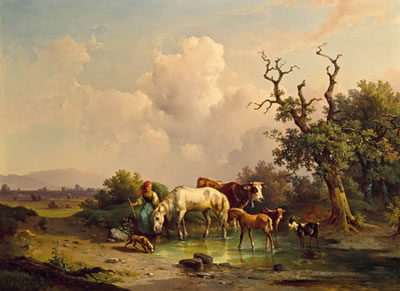 Magd mit Tieren an der Tränke by Eduard Mahlknecht - Auction record, sale price, and art valuation. Compare with similar artists and explore comparable artworks.