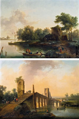 „Flusslandschaft mit Ruine" und „Flusslandschaft mit antiker Brücke" (pair)