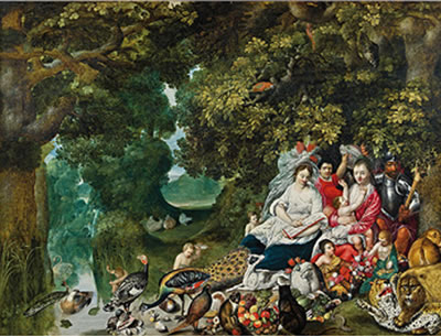 Wooded landscape with allegories of the four elements