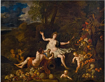 Allegorie der Erde - Landschaft mit Ceres, Putten und reicher Obststaffage