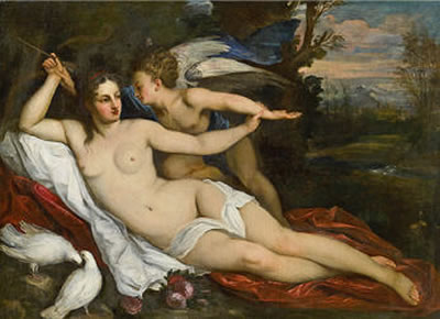 Venus und Cupido in einer Landschaft