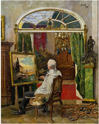 Der Maler Eduard Kasparides im Atelier