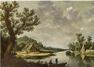 Flusslandschaft mit Anglern