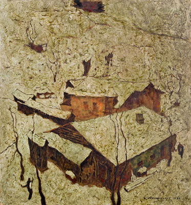 Sample artwork by Wilhelm Nikolaus Prachensky (1898 - 1956), known for abstract landscape, still life and buildings, watercolors on paper - View similar artists and auction records