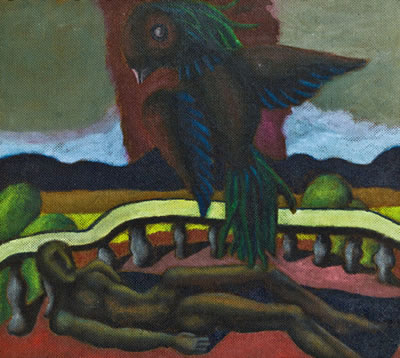 Mann mit Vogel auf Terrasse1