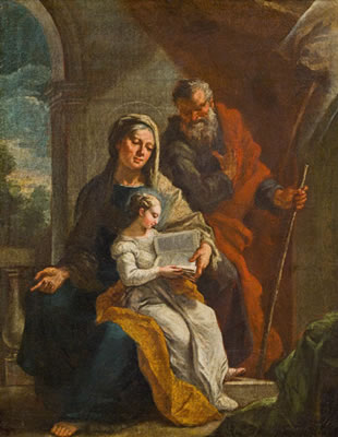 Anna lehrt Maria, daneben der hl. Joachim