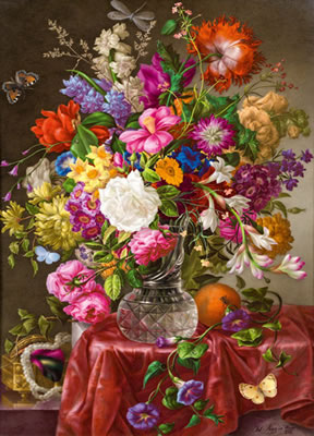 Blumenstillleben mit Schmetterlingen by Joseph Nigg - Auction record, sale price, and art valuation. Compare with similar artists and explore comparable artworks.