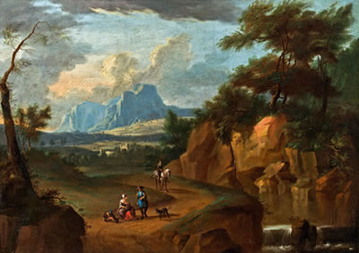 Ideale Landschaft mit Reisenden