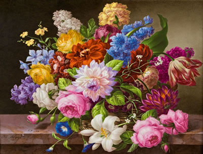 Blumenstillleben mit Rosen, Lilien und Nelken