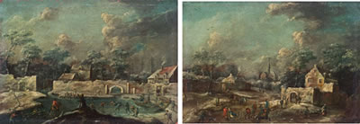 Pendants - „Winterlandschaft mit Pferdeschlitten" und „Winterlandschaft mit Eisläufern"