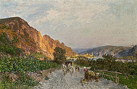 Landstraße in der Wachau mit Blick auf Dürnstein