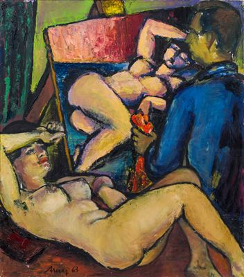 Painter and model II by Helmut Arnez - Auction record, sale price, and art valuation. Compare with similar artists and explore comparable artworks.