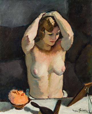 Semi-nude, 1930 by Eugen Spiro - Auction record, sale price, and art valuation. Compare with similar artists and explore comparable artworks.