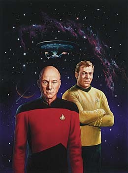 Captain Kirk Dubiously Eyes Captain Piccard