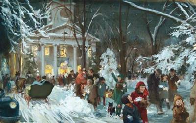 Crowd Leaving Church on Christmas Eve