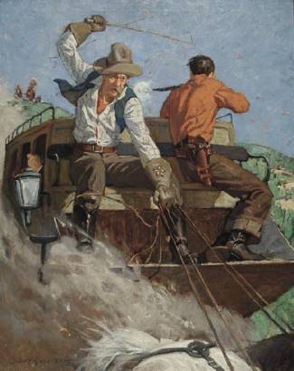 Stagecoach Fleeing Indians by Sidney Riesenberg - Auction record, sale price, and art valuation. Compare with similar artists and explore comparable artworks.