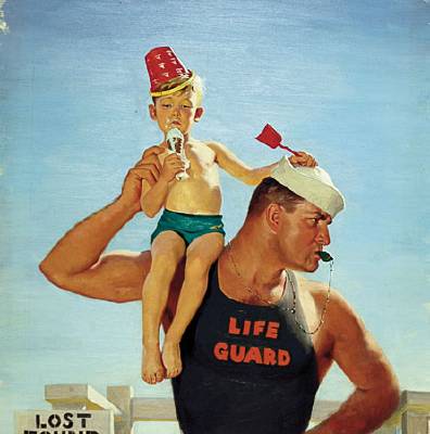 Life Guard holding lost boy