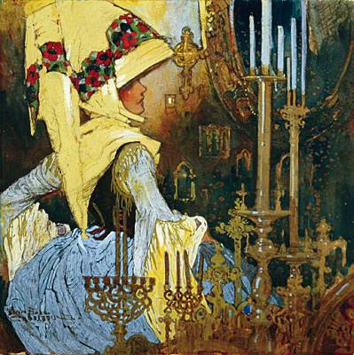 Medieval woman in yellow
