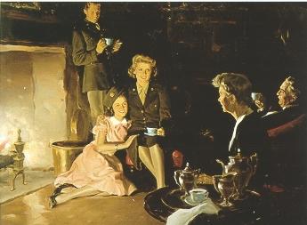 Family gathered at hearth