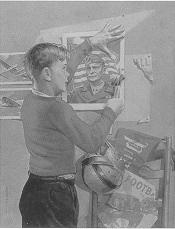 Boy nailing picture of soldier by John Damron - Auction record, sale price, and art valuation. Compare with similar artists and explore comparable artworks.