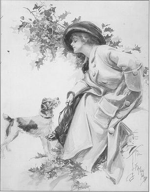 Woman and dog pausing in