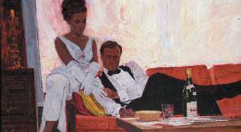 Formal Couple on Red Couch