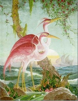 Two standing herons