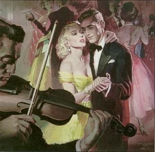 Couple dancing as violinist