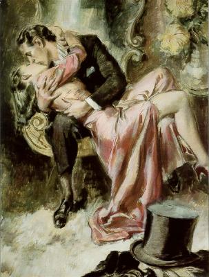 Couple in passionate embrace