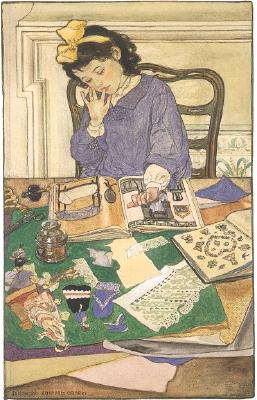 Young girl with scrapbooks