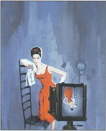 Woman in red posed in by Mort Engle - Auction record, sale price, and art valuation. Compare with similar artists and explore comparable artworks.
