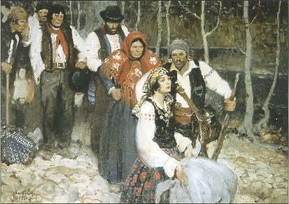 Gypsies paused at a clearing
