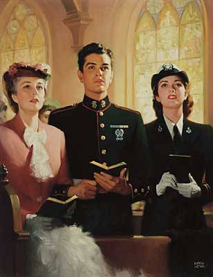 Young Servicepeople Standing with Mother