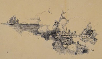 Pirates firing on passing ship