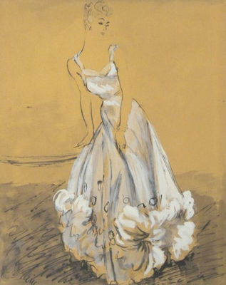 Leaning Woman in Elegant White Gown