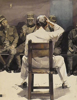 Man interrogated by Japanese soldiers