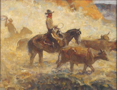 Illustration: A dusty cattle drive
