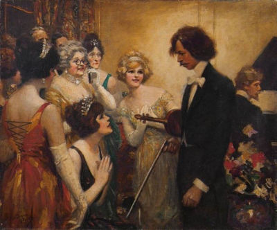 Illustration: Violinist admired by women at party