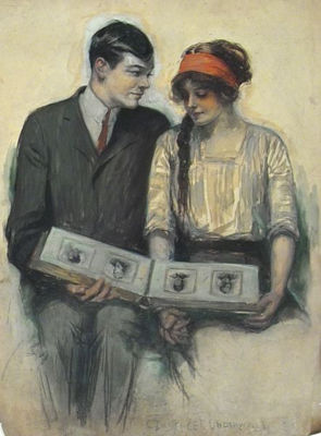 Magazine cover: Young couple looking at photo album