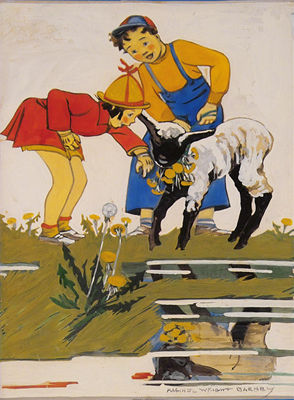 Magazine cover: Two children with lamb