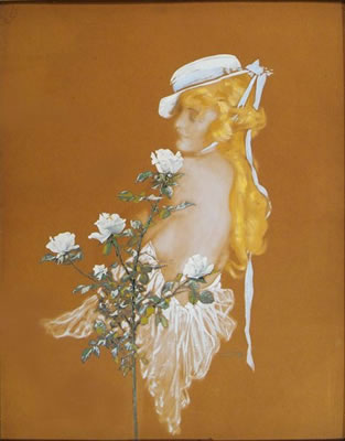 Theatre program illustration: Ziegfield Follies Girl Bessie McCoy with roses