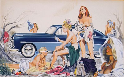 HUDSON CAR SURROUNDED BY SIX YOUNG WOMEN UNDRESSING