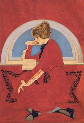 Woman reading book in window nook