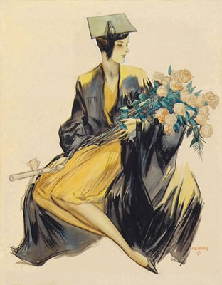 Young woman in cap and gown, holding roses by R John Holmgren - Auction record, sale price, and art valuation. Compare with similar artists and explore comparable artworks.
