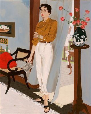 Woman standing in doorway, holding photograph by Al Charles Parker - Auction record, sale price, and art valuation. Compare with similar artists and explore comparable artworks.