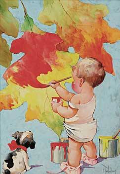 Little Boy Painting Fall Foilage