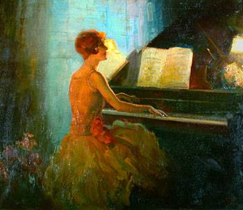 Elegant Young Woman Playing Piano by Clark Agnew - Auction record, sale price, and art valuation. Compare with similar artists and explore comparable artworks.