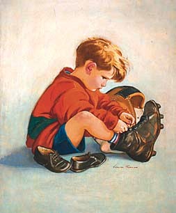 Little Boy Trying on Football Shoes by Vernon Thomas - Auction record, sale price, and art valuation. Compare with similar artists and explore comparable artworks.